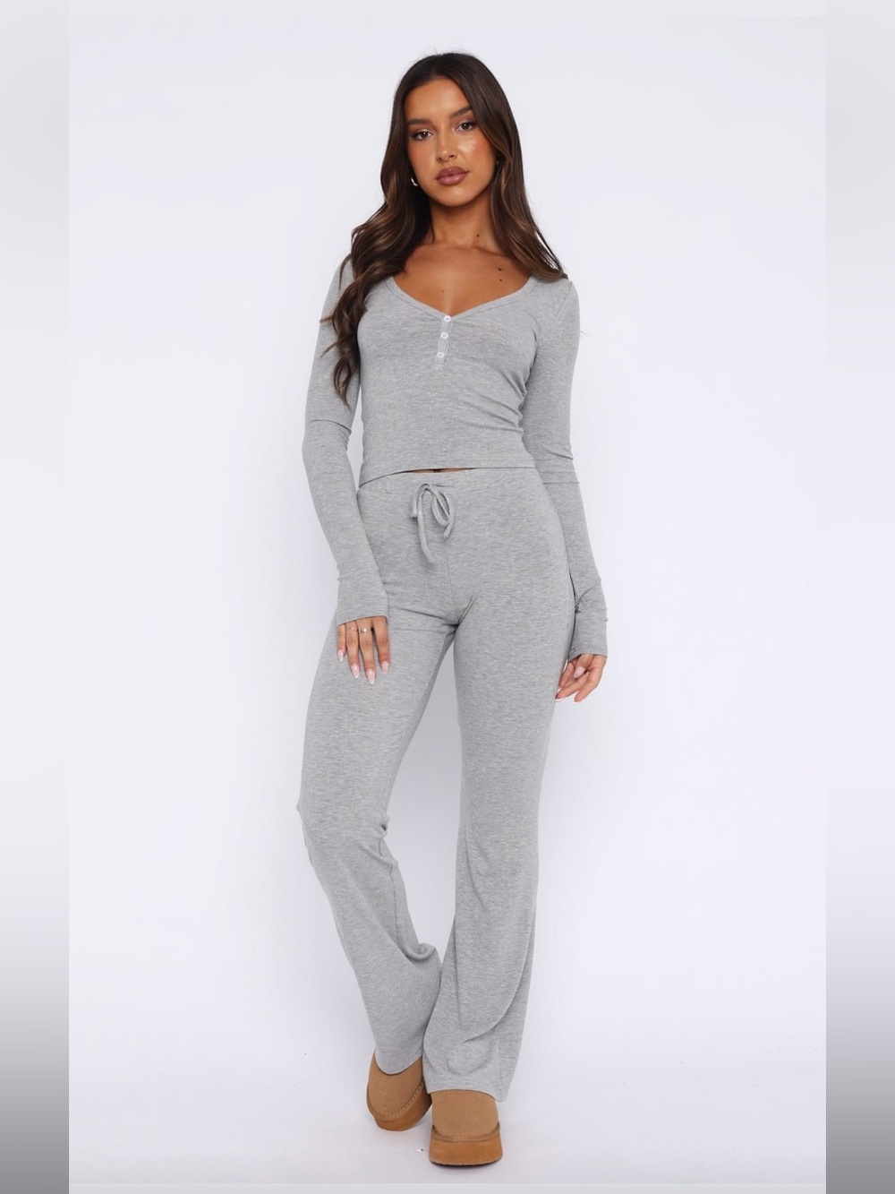 White Fox Boutique Don't Wake Me Up Pyjama Set Grey Marle